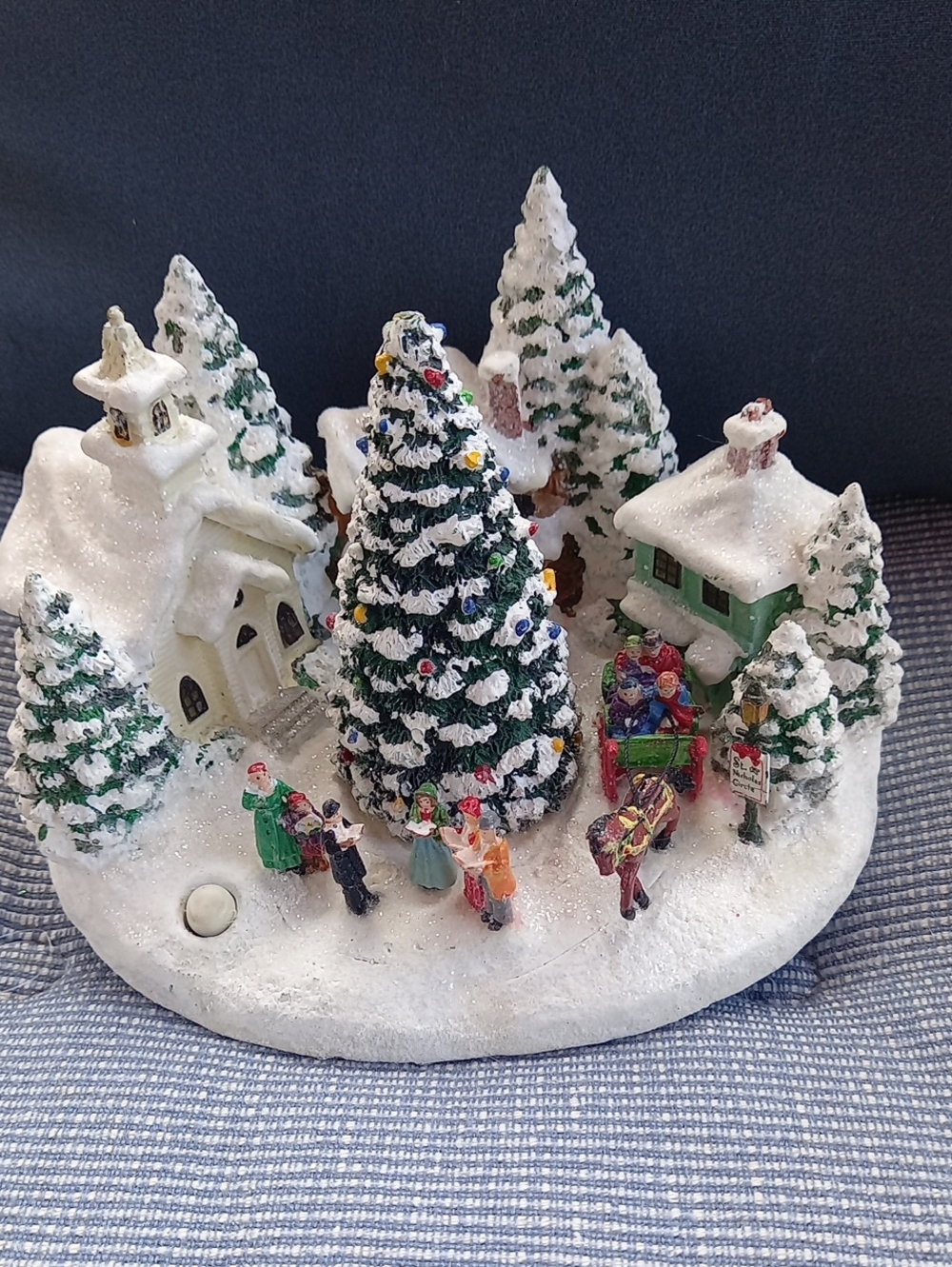 Holiday Snow Village Christmas Tree Centerpiece - White & Green, Musical